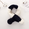 Detail view of plush navy and white contrast scarf with soft fuzzy pompom decorations - 76x11cm / Navy Blue