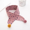 Pink cotton scarf with blue leaf print and colorful pompom accents for children - Pink Leaf