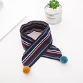 Striped cotton baby scarf with colorful pom-poms in navy, white and red-brown colors - Navy Red Stripes