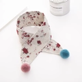 Floral print cotton kids scarf featuring decorative pink and blue fuzzy pom-pom balls - Beige with Red Floral