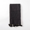 Écharpe brodée noire élégante avec dentelle bohème et franges aux accents dorés - Noir