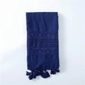 Châle d'été bleu marine avec broderie dentelle et glands ornés de fil doré - Bleu Marine