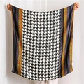 Detail view of the houndstooth pattern and floral lace stitching on this cotton linen scarf - Yellow (SL1911-020 Yellow)