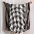 Detail of houndstooth scarf with brown floral lace splicing and soft draped edges - Coffee (SL1911-020 Coffee)