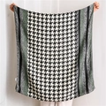 Detail of houndstooth scarf showing semi-transparent fabric and floral lace stitching - Dark Green (SL1911-020 Green)