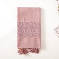 Dusty pink scarf with intricate lace embroidery and matching tassels on soft woven fabric - Lotus Pink