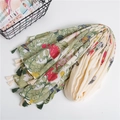 Floral cotton scarf with butterfly prints and tassels on a clean white background - 180*110cm / Beige