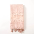 Light pink cotton linen shawl with white floral embroidery and tassel fringe details - Light Pink