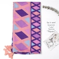 Diamond geometric pattern cotton linen scarf with soft pink fringe and pastel colors - 180*90CM / Pink and Purple