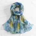 Lichte lange sjaal met bloemenprint en vintage tie-dye patroon in blauw en geel - 180*85CM / 2#Geelgroen