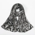 Detail shot of lightweight bali yarn scarf with black and grey abstract ink texture - Black (VE119-1)