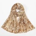 Detailed close-up showing the flat-stitched edges and floral tie-dye print on the soft scarf - Camel (VE119-4)