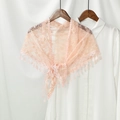 Detailed pink floral lace shawl with delicate drop-shaped trim and a front tie closure - 130*50CM / 4# Pale Pink