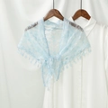 Close-up of light blue floral lace shawl with delicate tassels on a white shirt - 130*50CM / 3# Light Blue