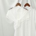 Close-up of elegant white lace shawl with delicate crochet patterns and tassel fringe detail - 130*50CM / White