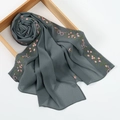 Close-up of elegant dark grey scarf with detailed pink floral and bow embroidery - 170x70cm / 6# Gray