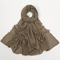 Close-up of coffee brown chiffon hijab featuring delicate white pearl beaded edges - Deep Khaki Pearl Trim Style (YW366-5#Khaki)