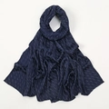 Detailed view of dark blue hijab scarf featuring white pearl bubble dotted line pattern - Navy Blue Polka Dot Style (YW378-2#Navy)
