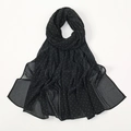 Detail of black chiffon scarf featuring delicate white rhinestones and a light texture - Black