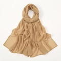 Close-up of light brown pearl chiffon scarf with silver rhinestones and fine stitching - Khaki Rhinestone Inlaid Style (YW379-4#Camel)