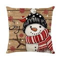 Christmas snowman cushion cover with Joy text and red bird on wood grain background - 45*45cm (Insert Not Included) / Snowman and Bird Style (JYM666-1)