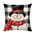 Funda de cojín navideño de muñeco de nieve con cuadros rojos y negros - 45x45cm / Estilo Muñeco De Nieve (JYM668-1)