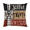 Christmas snowman cushion cover with Buffalo Plaid bow and JOYFUL MERRY BLESSED text - 45*45cm (Insert Not Included) / Vintage Holiday Blessing Style (JYM666-3)