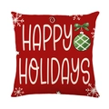Funda de cojín roja de Navidad Happy Holidays con copos de nieve y adornos festivos - 45x45cm / Estilo Happy Holidays (JYM668-2)