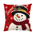 Weihnachts-Kissenbezug mit Schneemann-Motiv in Rot und dekorativer Schneeschrift - SNOW-Stil / 45x45cm / Zylinder Schneemann (JYM667-4)