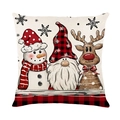 Christmas pillowcase with snowman and gnome cartoon on red buffalo plaid fabric - 45*45cm (Insert Not Included) / Snowman Gnome and Reindeer (JYM674-1)