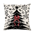 Christmas pillowcase featuring black tree and red plaid bow on linen texture fabric - Christmas Tree With Bow Style (JYM676-1)