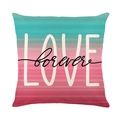 Kussensloop met verloop van groenblauw naar rood en LOVE forever tekst op witte basis - 45x45cm / Groen Roze Gradiënt LOVE (JYM683-1)