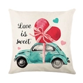 Romantische kussenhoes met aquarel hart en vintage auto voor decoratie van de woonkamer - 45x45cm / Blauwe Auto met Hart (JYM683-3)