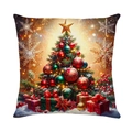 Kerst kussensloop met versierde boom en kleurrijke geschenkdozen op een witte achtergrond - Kerstboom Stijl (JYM670-4)