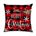Buffalo plaid Christmas pillowcase with reindeer and sleigh print for home decor - 45*45cm (Insert Not Included) / Christmas Deer and Sleigh (JYM674-2)