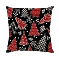 Square Christmas pillowcase featuring red and plaid trees on a black background - Forest Christmas Trees Style (JYM676-2)