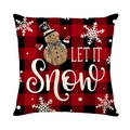 Red and black buffalo plaid Christmas pillow cover featuring snowman and Let It Snow text - 45*45cm (Insert Not Included) / Winter Snowman (JYM674-3)