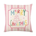 Pink and white striped Christmas pillowcase with Merry Christmas text and trees - Merry Christmas Striped Pattern (JYM677-2)