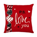Roter Valentinstag-Kissenbezug mit P.S. Love You Aufdruck und Herz-Anhängern quadratisch - PS LOVE YOU Roter Buchstaben Stil (JYM688-3) / Quadratischer Stil (Nur Bezug)