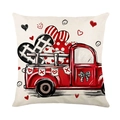 Valentinstag Kissenbezug mit rotem Retro-Truck und Herzmuster aus Leinenstruktur - Vintage Roter Truck Herz Stil (JYM688-4) / Quadratischer Stil (Nur Bezug)