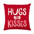 Red square cushion cover with Hugs and Kisses print and woven fabric texture - Hugs and Kisses Red Ribbon Style(JYM684-4)