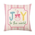 Pink and white striped Christmas pillow cover featuring JOY to the world festive print - Joy to the World Striped Pattern (JYM677-3)