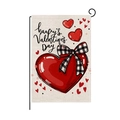 Bandiera da giardino per San Valentino con cuore rosso e fiocco su tessuto di lino - Fiocco a Quadri Grande Cuore Rosso (HYQ079-7)