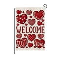 Bandiera da giardino San Valentino con scritta Welcome, cuori rossi e supporto nero - Cuori Beige Benvenuto (HYQ079-9)