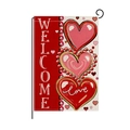Bandiera da giardino San Valentino in lino con cuori rossi e scritta Welcome esterna - Cuori Verticali Benvenuto (HYQ079-4)