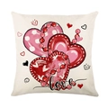Funda de cojín de San Valentín con diseño de corazones y texto love en lino beige - Texto de Corazón de Garabatos (JYM686-4) / 45x45 Cuadrado (Sin Relleno)
