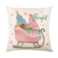 Christmas pillowcase with pink sleigh and tree pattern on rustic linen texture - Bright Sled and Gift Pattern (JYM677-4)