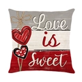 Vierkante Valentijn kussensloop met Love is Sweet opdruk en rode hartjes met strepen - Driekleurige Gestreepte Slogan Stijl (JYM690-2)