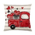 Valentijnsdag kussensloop met rode vintage pick-up en hartpatronen op streepjesstof - Gestreepte Vintage Vrachtwagen Stijl (JYM690-4)