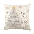 Funda de cojín navideña Joy TO THE World con árbol en lino y algodón beige - Árbol de Navidad (Joy To The World) Estilo (JYM680-1)
